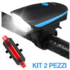 KIT 2 LUCE ANTERIORE POSTERIORE BICI LED TORCIA FANALE FARO BICICLETTA TROMBETTA