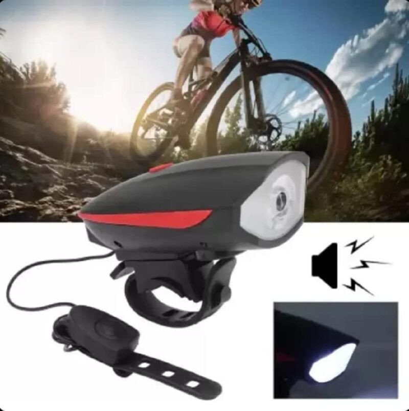 KIT 2 LUCE ANTERIORE POSTERIORE BICI LED TORCIA FANALE FARO BICICLETTA TROMBETTA - immagine 2