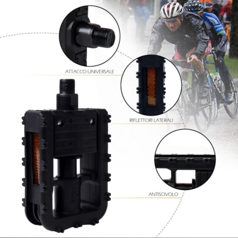 COPPIA DI PEDALI BICICLETTA CON RIFLETTORI LATERALI ATTACCO UNIVERSALE NTL - immagine 3