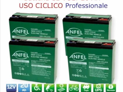 4 BATTERIE PIOMBO 12V 20AH USO CICLICO 6-DZM-20 6-DZM-22 BICI SCOOTER ELETTRICA