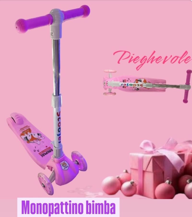 Monopattino Bambina ROSA 3 Ruote con Ruote Illuminate a LED Multicolore,egolabile in Altezza per Bambini e Bambine Dai 3 ai 6 Anni