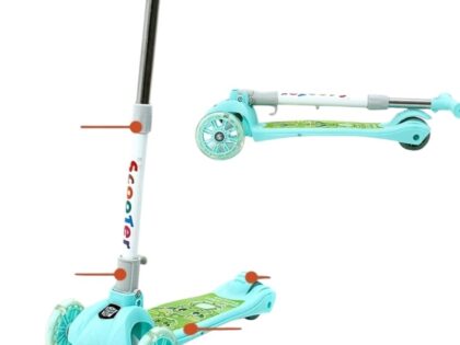 Monopattino Bambino VERDE 3 Ruote ,con Ruote Illuminate a LED Multicolore,regolabile in Altezza per Bambini e Bambine Dai 3 ai 6 Anni