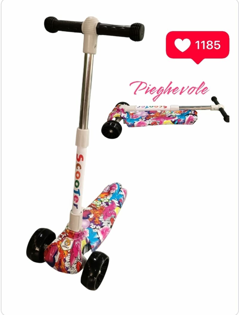 Monopattino per bambina 3 ruote pieghevoli regolabile in altezza con ruote luminose rgb - immagine 2